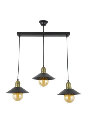 Üçlü Siyah Retro Rustik Model Modern Metal Sarkıt Avize 3542BLK - Lambadar
