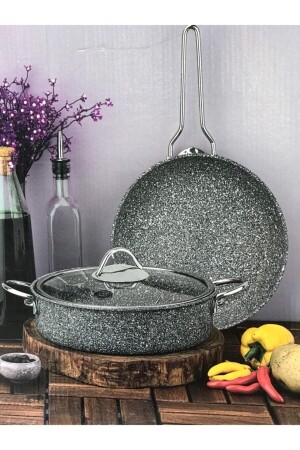 Ultra Classic 3 Piece Granite Pot & Pan Set Gray - Taç