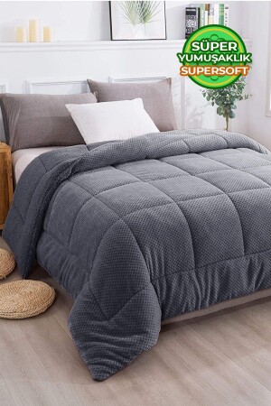 Ultra Yumuşak Çift Taraflı Wellsoft Peluş Yorgan Çift Kişilik (BATTANİYE-NEVRESİM) 200x220 Antrasit Q-YRG-55678 - Evlen Home Collection