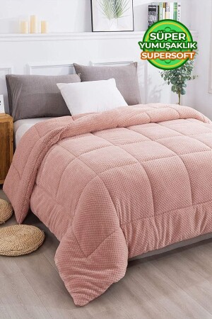 Ultraweiche, doppelseitige Wellsoft-Plüsch-Steppdecke für Doppelbetten (Decke/Bettbezug), 200 x 220 cm, Puder - Evlen Home Collection