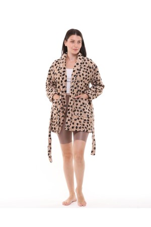 Ultra Yumuşak Kadın Welsoft Polar Peluş Leopar Desenli Kuşaklı Sabahlık - Lunaberry