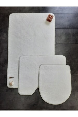 Ultrasoft Düz Krem 3’lü Banyo Halısı Paspası Seti Kaymaz Tabanlı Makinede Yıkanabilir Klozet Takımı - Bonny Home