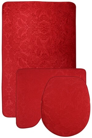 Ultrasoft Patterned 3-Piece Red Toilet Set Bathroom Rug Mat Set UltSoft - Bonny Home