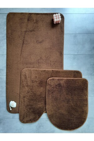 Ultrasoft Plain Brown 3-Piece Bathroom Rug Mat Set Non-Slip Leather Based Washable Toilet Bowl Set BnyUltra - Bonny Home