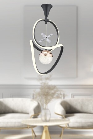Ulya Single Black Copper 3 Color 30 Watt LED Modern Living Room, Hallway, Hall Led Chandelier 4019-01-BL-CU - Apliqa