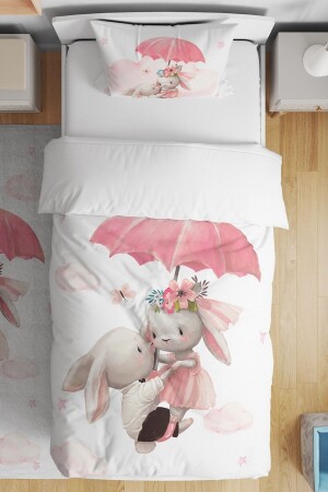 Umbrella Rabbits Patterned Single Baby Kids Bedding Set evnev00153 - Evpanya