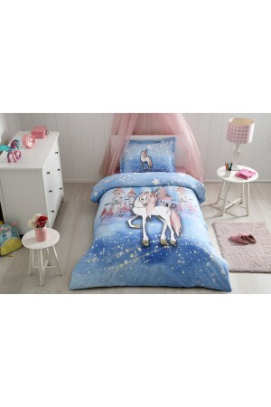 Unicorn Blue Dream Single Duvet Cover Set Phosphorous 03473 - Özdilek
