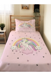 Unicorn Desenli Bebek Ve Çocuk Baskılı Tek Kişilik Pike Takımı 160x230 Pembe 98158 - Evmila