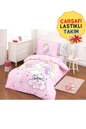 Unicorn Girl's Single Duvet Cover Set with Elastic Sheets özdilektk4150 - Özdilek