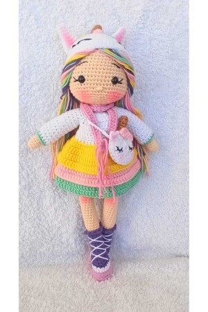 Unicorn Kostümlü Kız Amigurumi Örgü Oyuncak P761S6085 - Toyscity