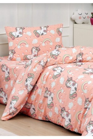Unicorn Pamuklu Kız Çocuk Lastikli Çarşaflı (FİTTED) Tek Kişilik Nevresim Takımı - Gasel Çarşi