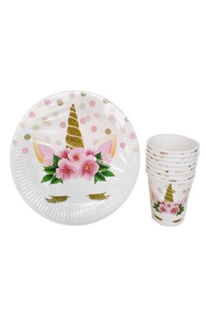 Unicorn Themed 8 Piece Cardboard Plate Cup Set - Deniz Party Store