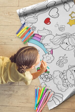 Unicorn Themed Activity Coloring Sheet 2. 5 Meter Roll - Educational Activity Paper for Baby and Child - Enjoymydesign