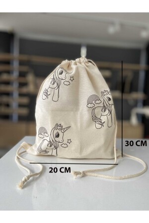 Unicornlu Çocuk Boyama Ip Büzgülü Sırt Çantası - Bezçantadünyası