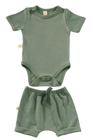 Unisex 2 Parça Kısa Kollu Bebek Yazlık Bodysuit Ve Şort Seti - Elation Gourd - Tinylamb
