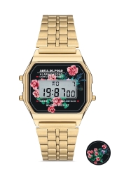 Unisex Altın Retro Çiçek Desenli Dijital Kol Saati Apwa034002 APWA0340 - Aqua Di Polo 1987