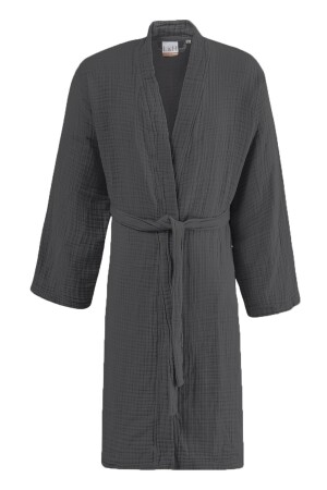 Unisex Anthrazit 4-lagiger Musselin-Morgenmantel / Bademantel / Kimono - Lucy And Home