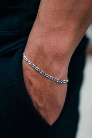 Unisex-Armband aus anlaufgeschütztem, dünnem, klassischem Silberstahl mit Kette - The Collection
