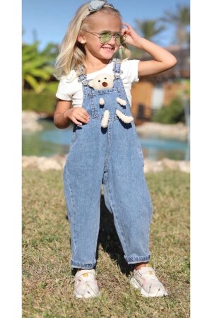 Unisex Ayıcıklı Kot Slopet Tulum - Tarz Stil