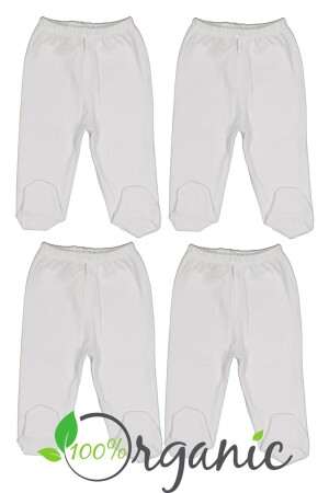 Unisex Baby Combed Cotton Organic Cotton 0-6 Months Baby Single Bottom Set of 4 with Booties - Ecru MNLTA08 - Miniel