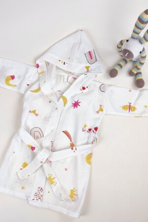 Unisex-Bademantel aus 100 % Baumwoll-Musselin mit Kapuze für Babys und Kinder, einlagig - La Mure Baby