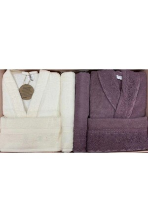 Unisex-Bademantel-Set „Orchid Cream Plum Family“ PRA-1118616-1729 - Özdilek