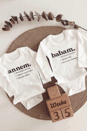 Unisex Bebek Ekru Organik Annem Ve Babam Yazılı Uzun Kol Body 2'li Set - Astral Baby