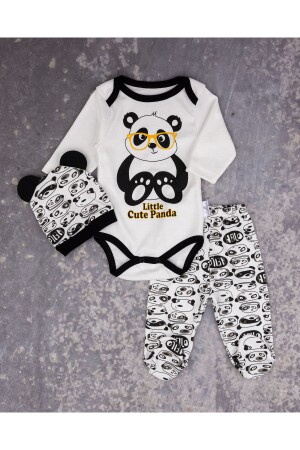 Unisex Bebek Panda Basklı Body Zıbın Set %100 Pamuk 3-9 Ay - Minibird Baby