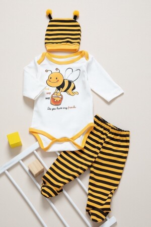 Unisex Bebek Sarı Arılı 3 Lü Zıbın Takımı - Mai Perla
