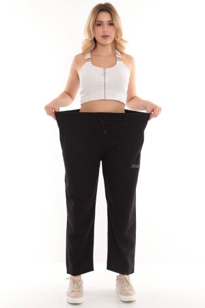 Unisex Beli Bağcıklı Çift Örme Büyük Beden Oversize Eşofman Altı - Konforyou