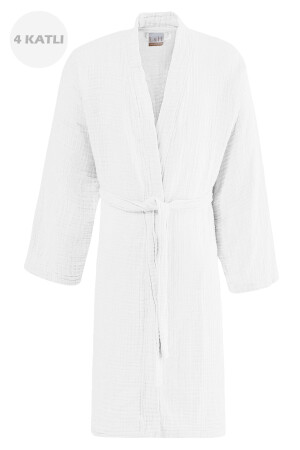 Unisex Weißer 4-lagiger Musselin-Morgenmantel / Bademantel / Kimono LH0248 - Lucy and Home