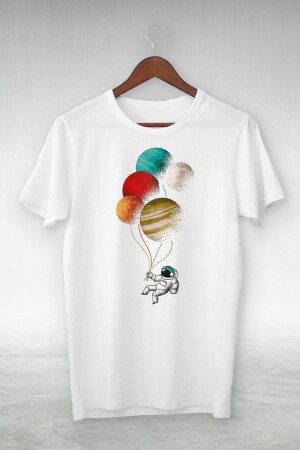 Unisex Beyaz Balloon And Astronot From The Planet Illustrasyon Tshırt - Viptasarımtshirt