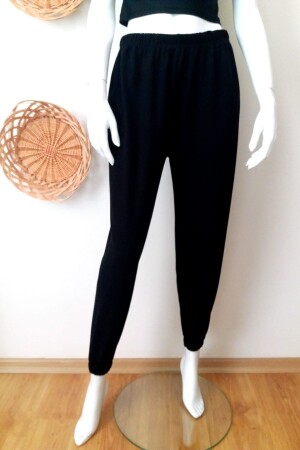 Unisex Black Combed Cotton Pajama Bottoms with Elastic Legs - Vip Bera Tekstil