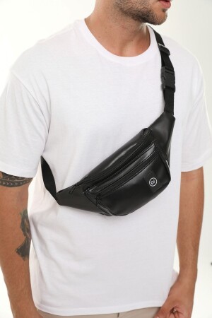 Unisex Black Faux Leather Waist And Shoulder Bag - D'vers