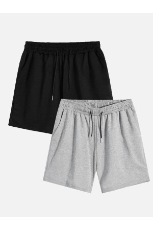 Unisex Black-Grey 2-Piece Basic Combed Cotton Shorts BasicSortDuz-1 - Jaxet