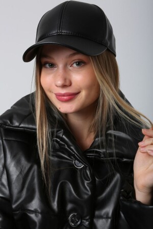 Unisex Black Leather Cap Hat Spk1104 LMNS1104 - Luminos Butik