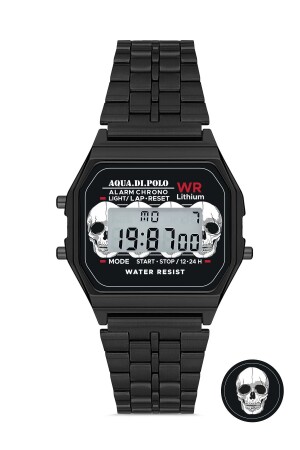 Unisex Black Retro Skull Patterned Digital Wristwatch Apwa064600 APWA0646 - Aqua Di Polo 1987
