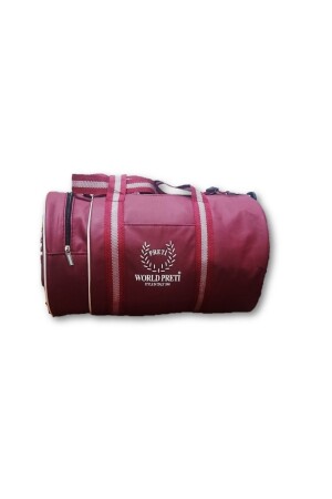 Unisex Claret Red Color Faux Leather Cylinder Sports Bag - World Preti