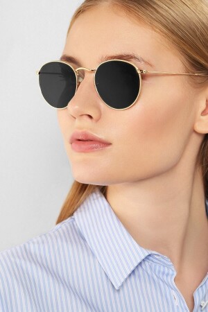 Unisex Gold Metal Framed Small Round Sunglasses uni2 - Makro Optik