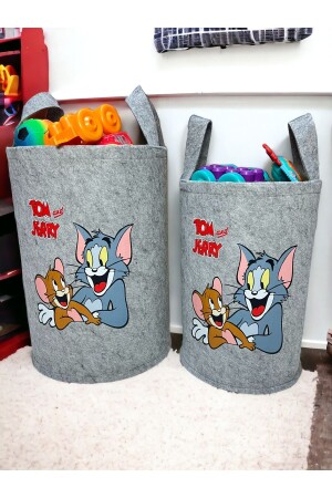 Unisex Gray Tom And Jerry Printed Large and Medium Size Toy Laundry Basket - Trend Sizde