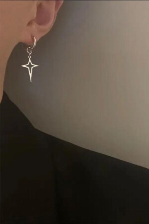 Unisex Gümüş Kuzey Yıldızı Sallantılı Çelik Halka Küpe - Jaida Moda