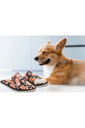 Unisex Kahverengi Köpek Desenli Yumuşak Tabanlı Ev Terlik - Chochili