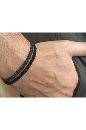 Unisex Makramee Armband Schwarz Khaki Grün-Geschenkarmband-Seilarmband - Farah Butik