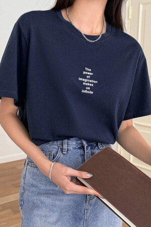 Unisex Navy Blue The Power Of Printed Oversize T-shirt - Modagen