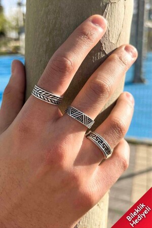 Unisex Silver Plated Triangle Pattern Labyrinth Caesar Crown Leaf Model Wedding Ring Adjustable Ring Set - The Gifts