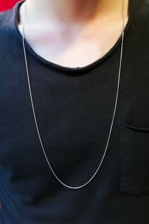 Unisex Silver Thin Snake Model Long Chain Necklace 75 Cm - The Collection