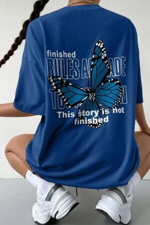 Unisex-T-Shirt mit Sax-Blau-Rücken-Schmetterlings-Aufdruck - Uyguntarz