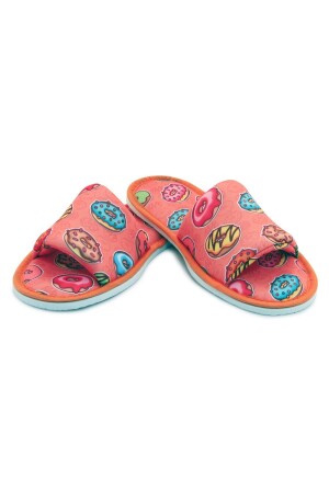 Unisex Turuncu Donut Desenli Önü Açık Çeyiz Bohça Ev Terliği - Chochili