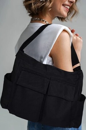 Unisex-Umhängetasche in Übergröße mit Cargotasche 739900018 - Beyaz Panda Butik