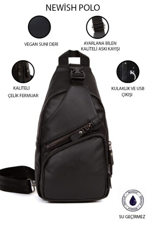 Unisex Washing Leather - Cross Strap Waist Shoulder Bag with USB Headphone Outlet - Black Color - Newish